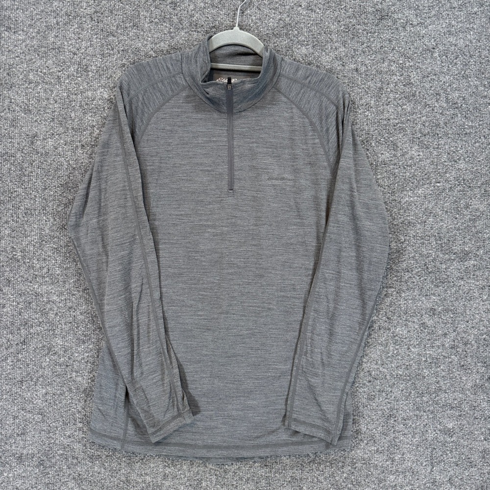 Eddie Bauer 1/4 Zip Shirt Mens Medium Gray Merino Wool Blend First Ascent